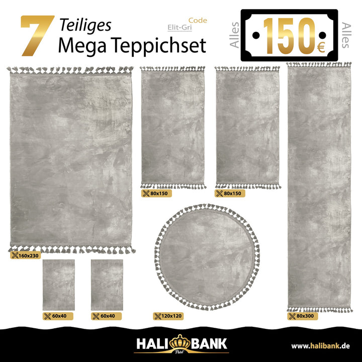 Waschbarer Teppich Set 7-teilig Bambu-Grau