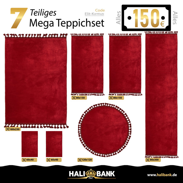 Waschbarer Teppich Set 7-teilig Bambu-Rot