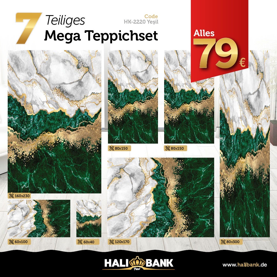 Waschbarer Teppich Set 7-teilig 2220-Grün