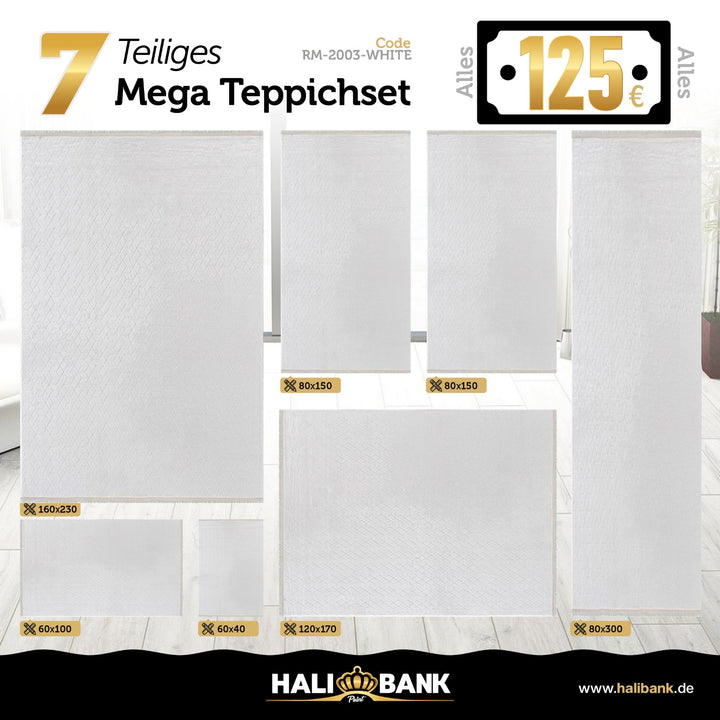 Waschbarer Teppich Set 7-teilig RM-White