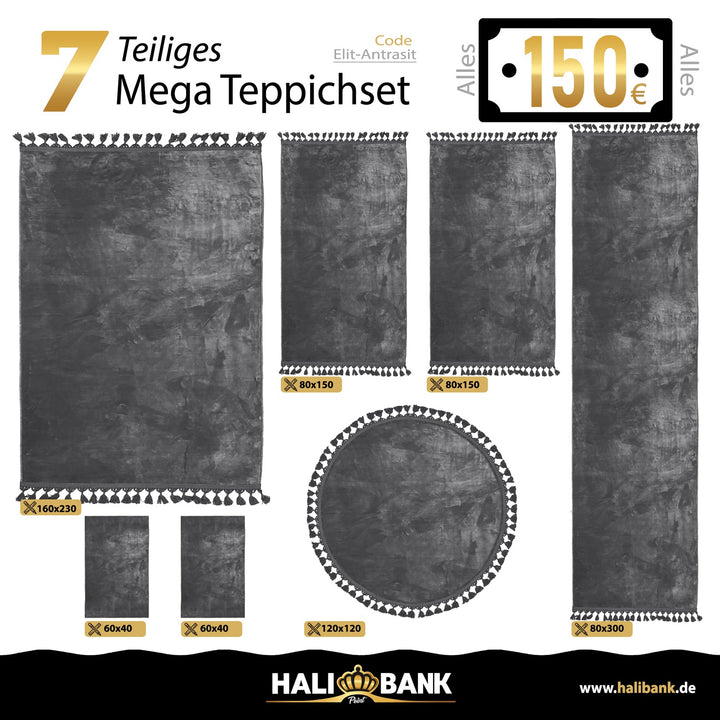 Waschbarer Teppich Set 7-teilig Bambu-Anthrazit